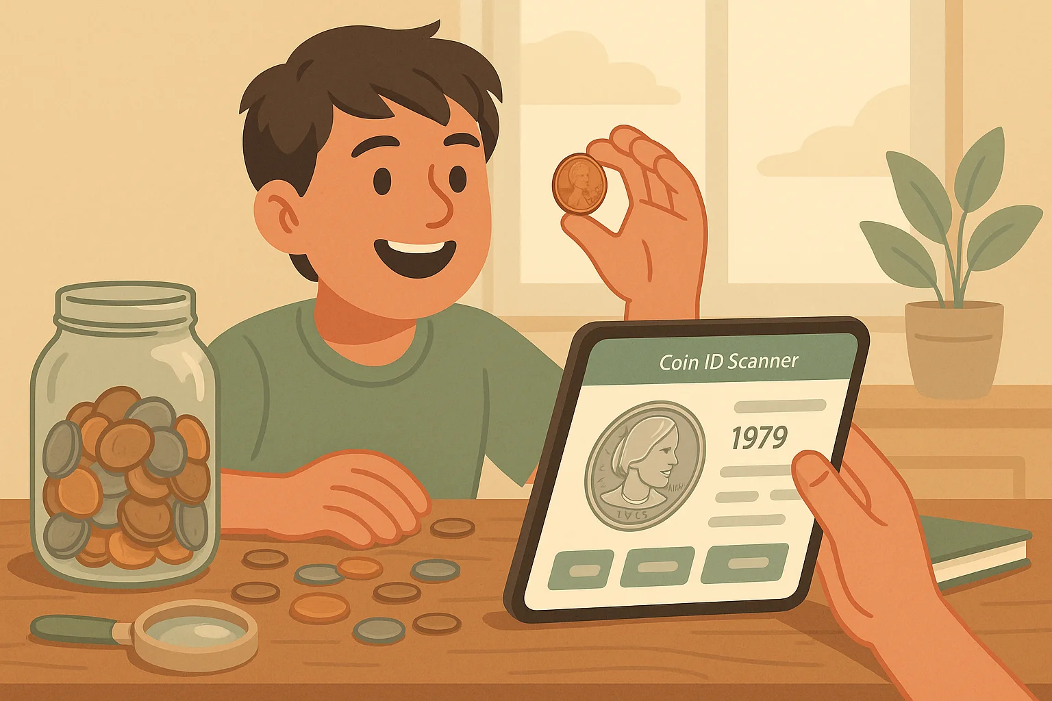 A child looks with cheer and joy at the found 1941 wheat penny.