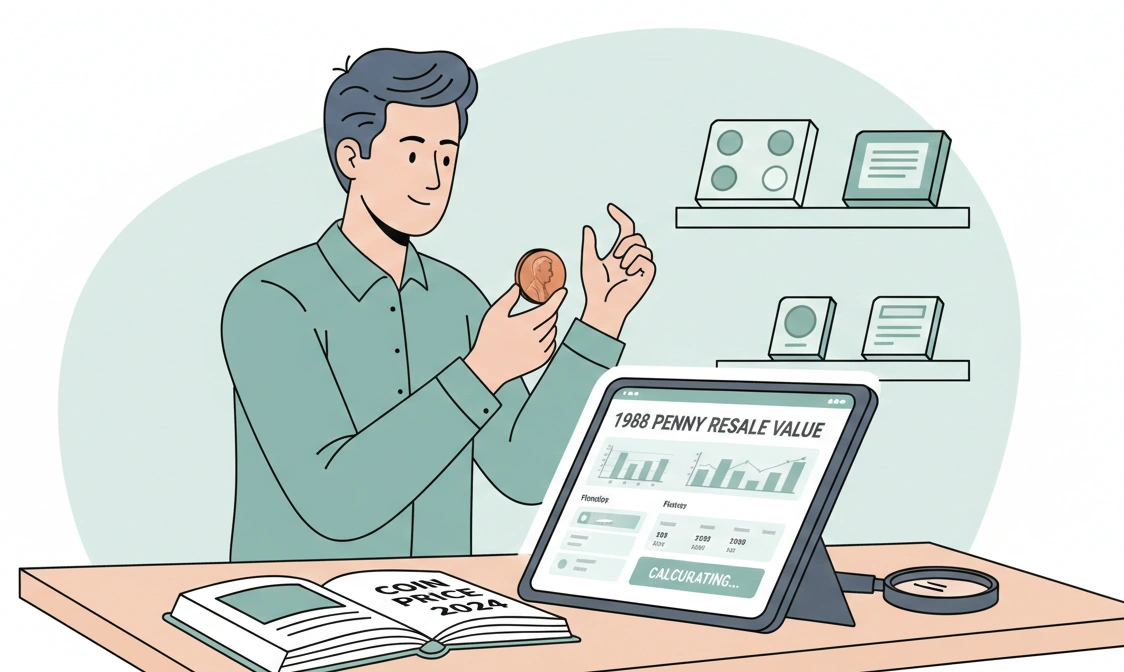 A collector calculating resale value of a 1988 penny